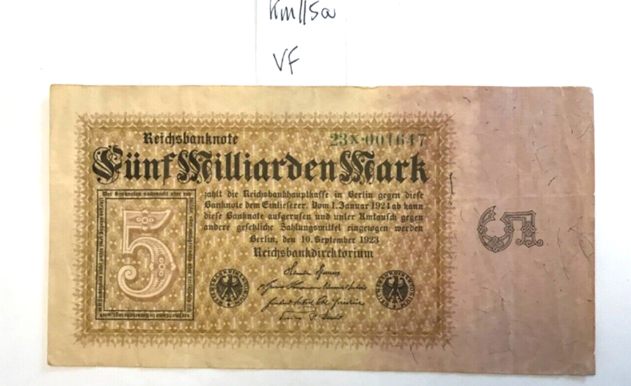Mogi9 GERMANY  Very FINE P-115a Paper Note 5 milliard mark