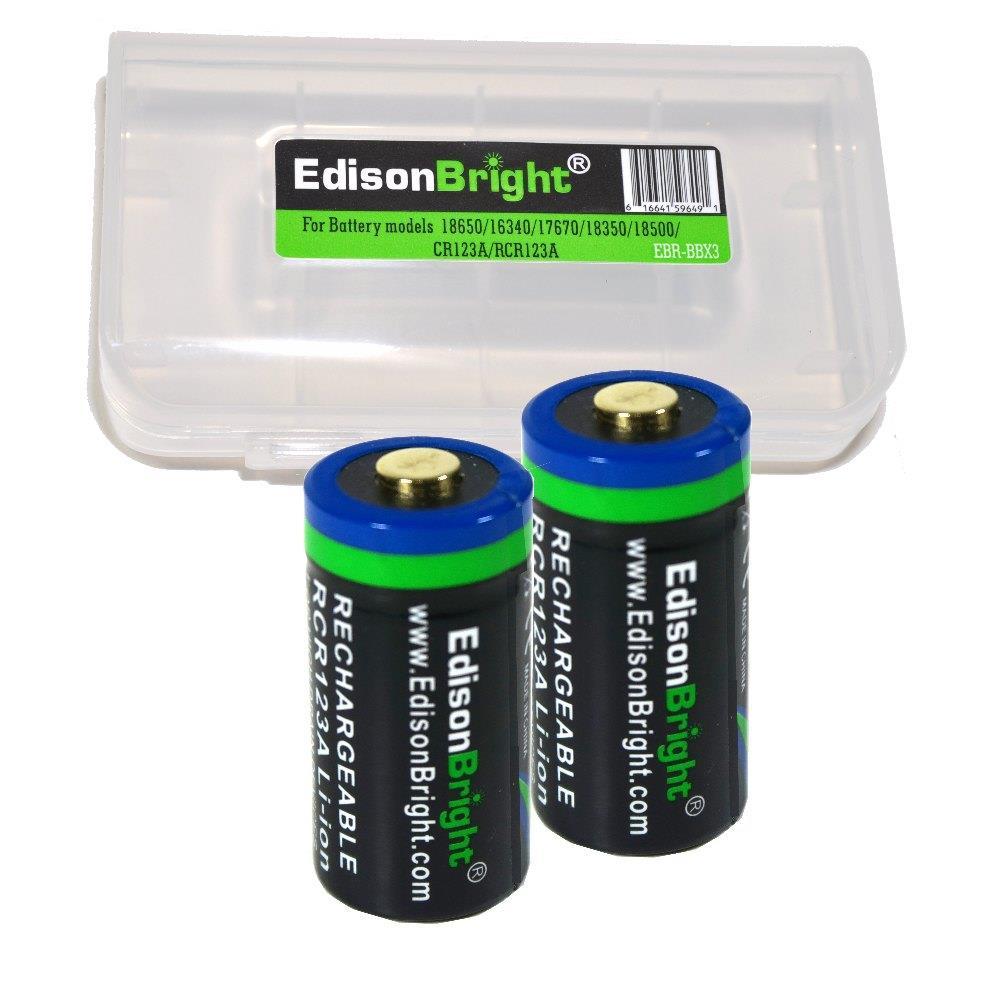 2 Pack EdisonBright 16340 RCR123A rechargeable Li-ion batteries EBR65 w/box