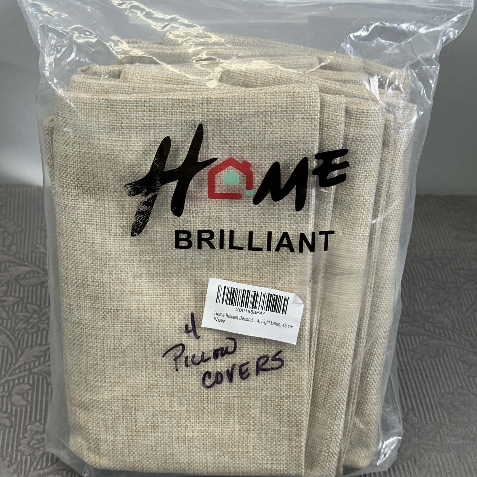 Home Brilliant Four Linen Burlap Square Cushion Cover 45cm 17.5x17.5”