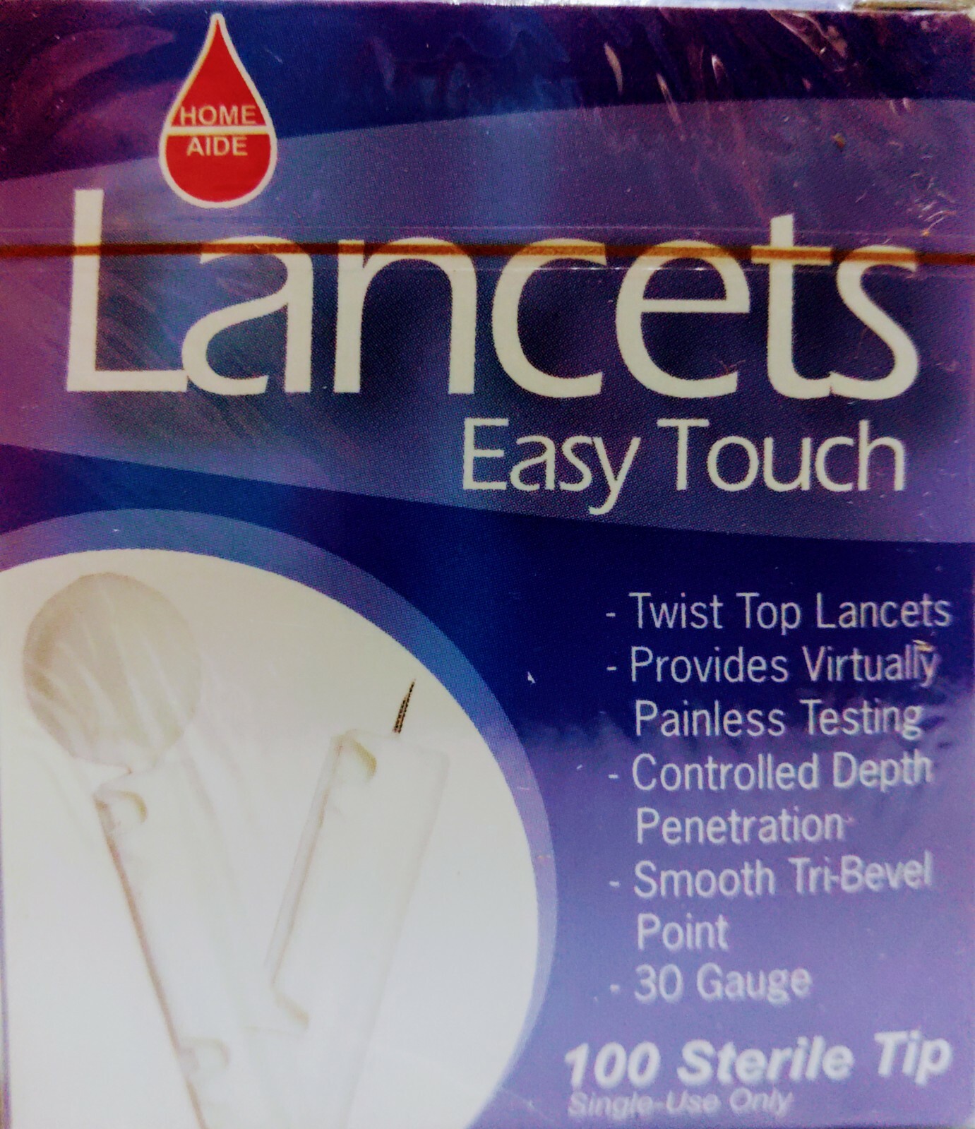 Home Aide Lancets Easy Touch 30 Gauge Thin Sterile Tip 100 Count Boxes NSP