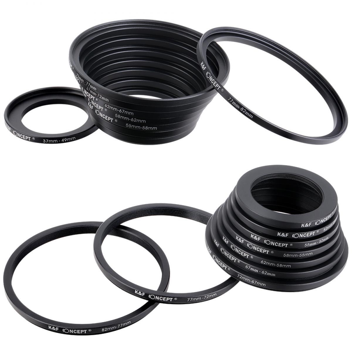 K&F CONCEPT 18 Pcs Filter Ring Adapter Set Camera Lens Filter Metal Rings Kit