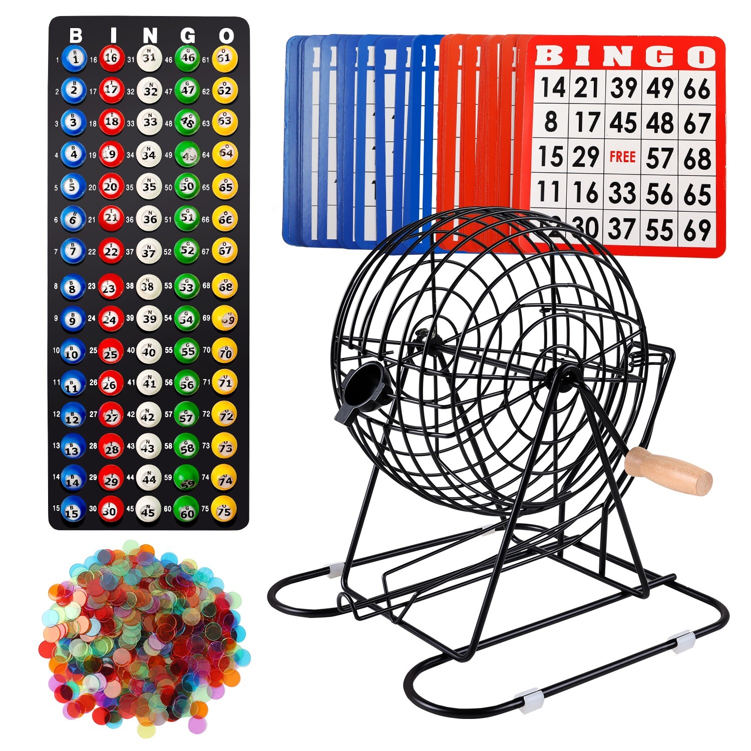 Deluxe Bingo Game Set w/Large Bingo Cage, Bingo Balls, 50 Bingo Cards/500 Chips