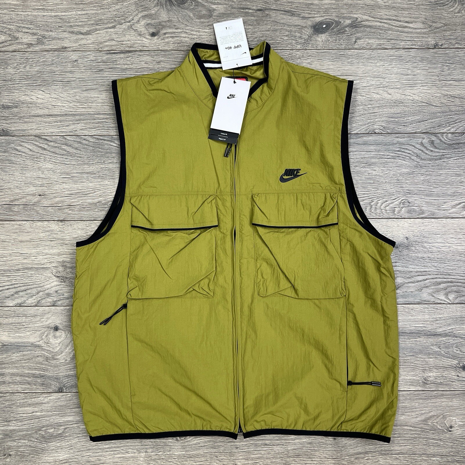 Nike Tech Woven Vest Size XL Mens Pacific Moss Green Black Full Zip $125