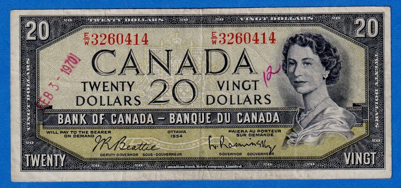 Canada $20 1954 BC-41b / P-80b - QE II - Circulated Note E/W 3260414