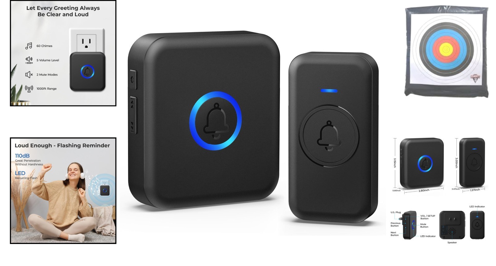 Waterproof Wireless Doorbell with 60 Chimes and Adjustable Volume - Easy Install