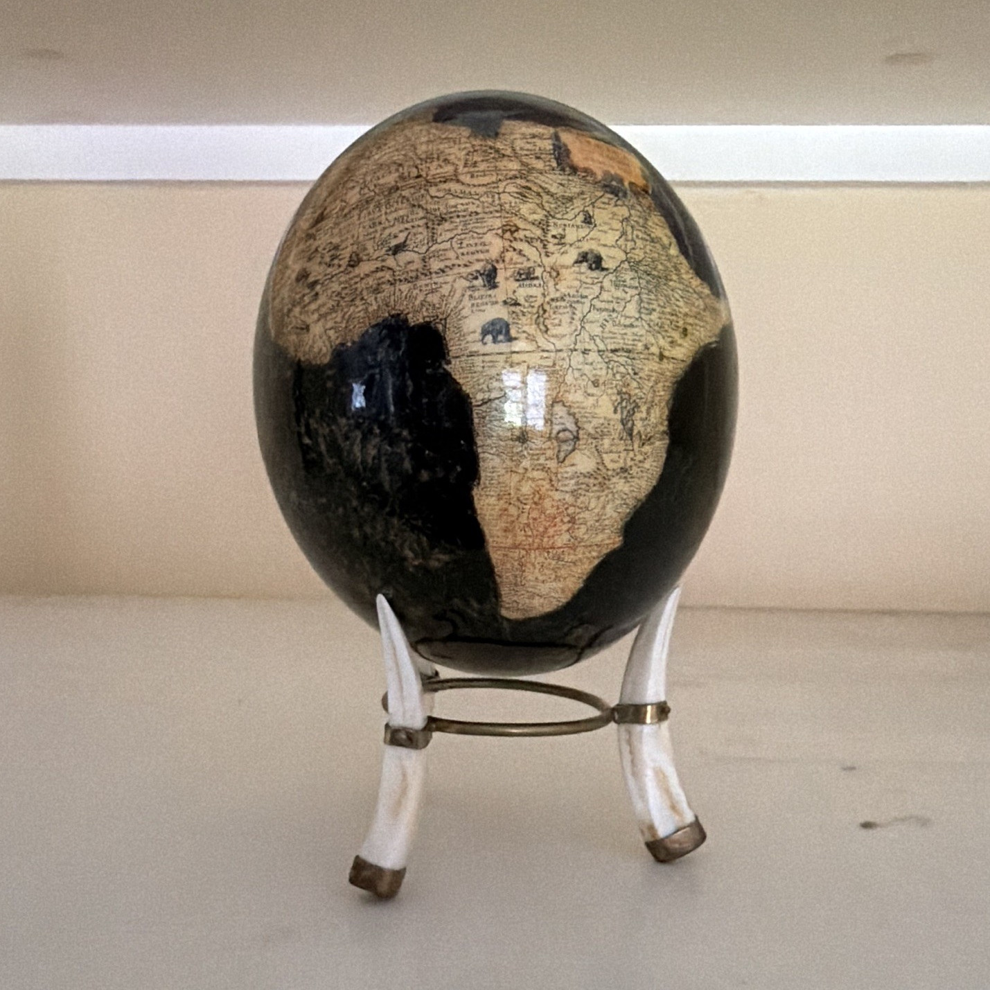 Glass Tabletop Globe on Stand, African Map & Safari Animals, Glossy Finish