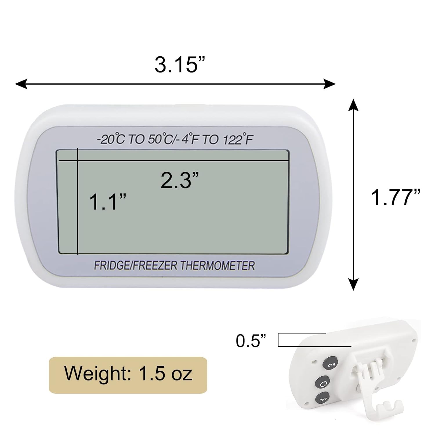 2 Pack Waterproof Digital Refrigerator Thermometer Large LCD, Freezer Room Th...