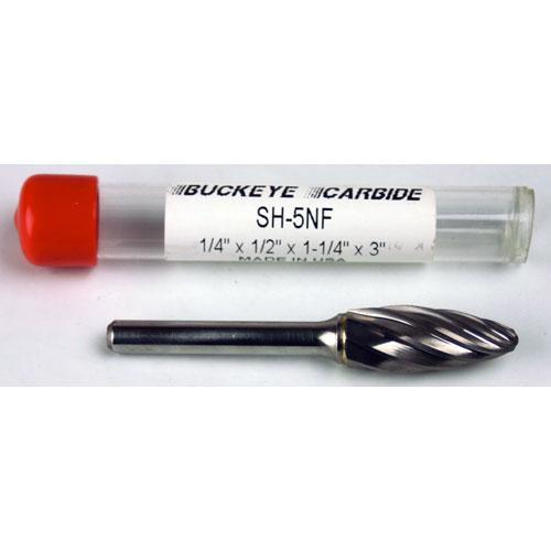 Carbide Burr (SH-5NF) Flame Shape - Aluminum Cut - 1/4 x 1/2 x 1 1/4 x 3