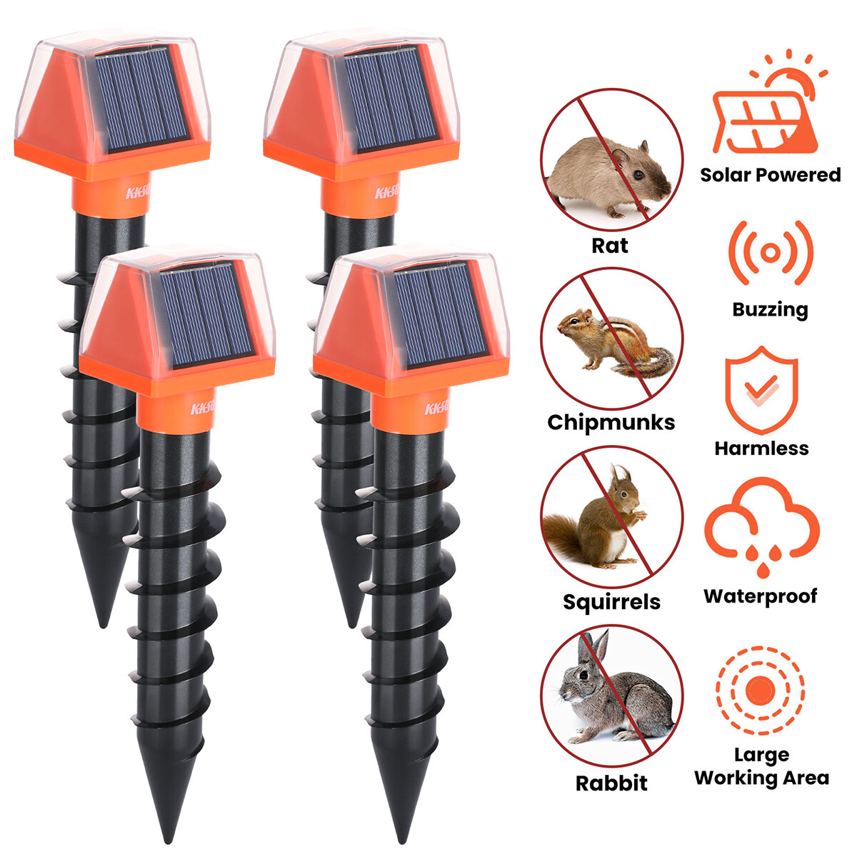 2~4Pcs Solar Power Ultrasonic Repellent Mice Gopher Mole Snake Squirrel Repeller