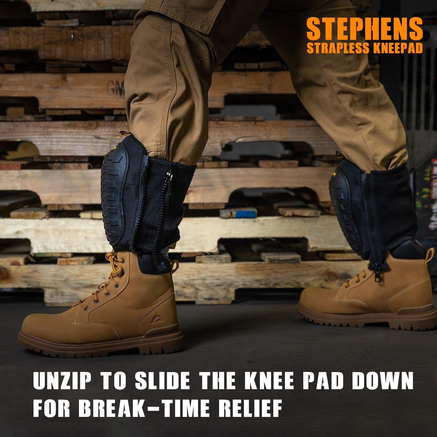 Stephens Strapless Knee Pads for Construction - Heavy Duty Soft Cap Design for W