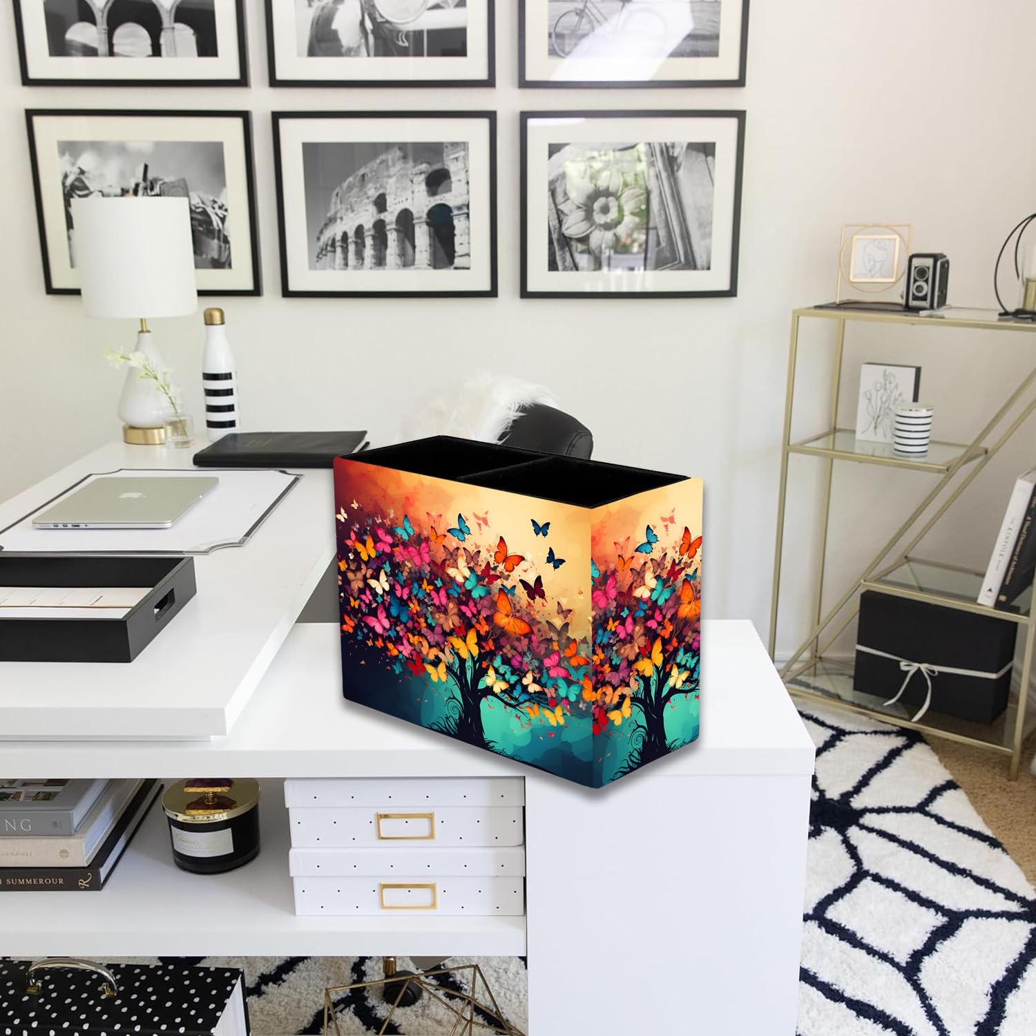 Pen Holder, 2 Compartment Leather Pen Storage Boxes, Makeup Brush Storage Box...