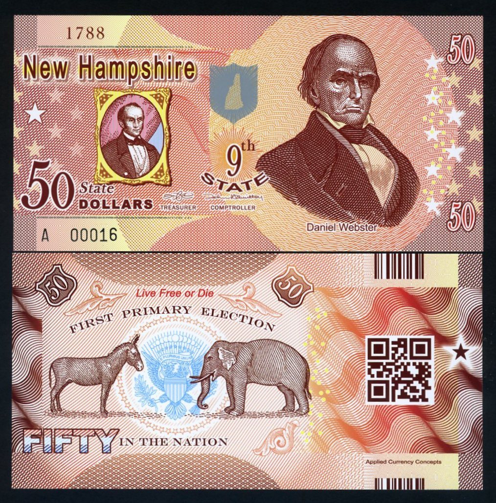 USA States, New Hampshire, $50, Polymer, ND (2014), P-N/L, UNC Daniel Webster F