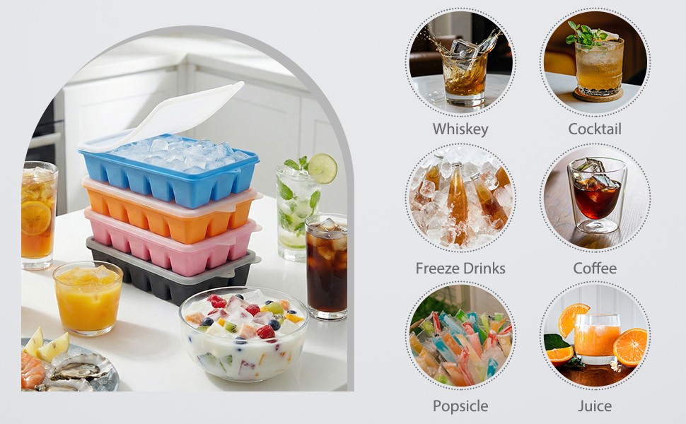 Silicone Ice Cube Trays with Lid, 2 Pack Ice Cube Molds, Easy Release Ice Cube