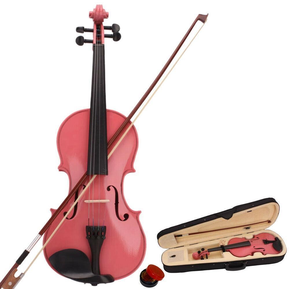1/4 Violin Set for Kids, Pink Acoustic Violin Fiddle for Kids Beginners