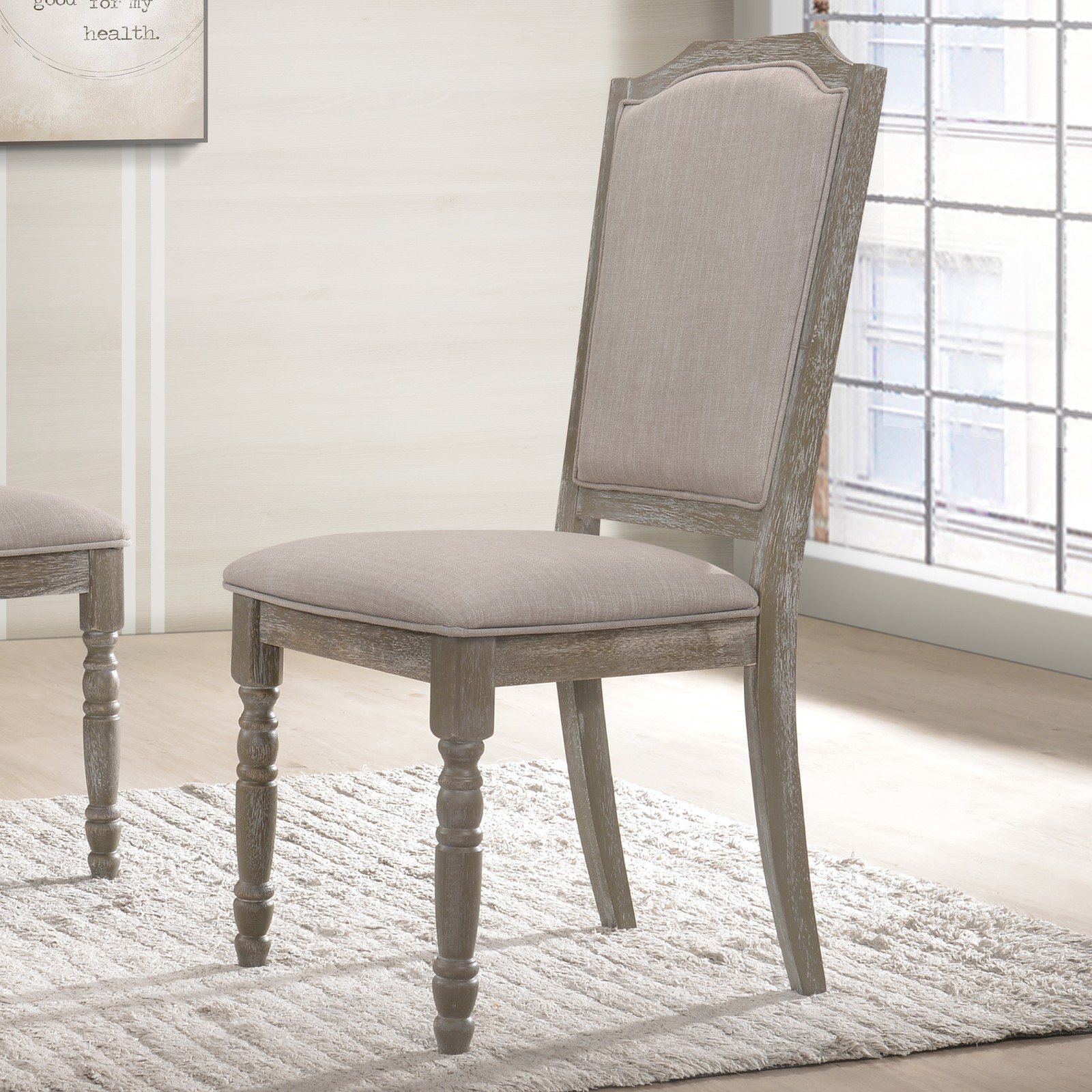 Set of 2 Wood Pedestal Dining Chairs in Reclaimed Gray, Solid Wood Back Chairs