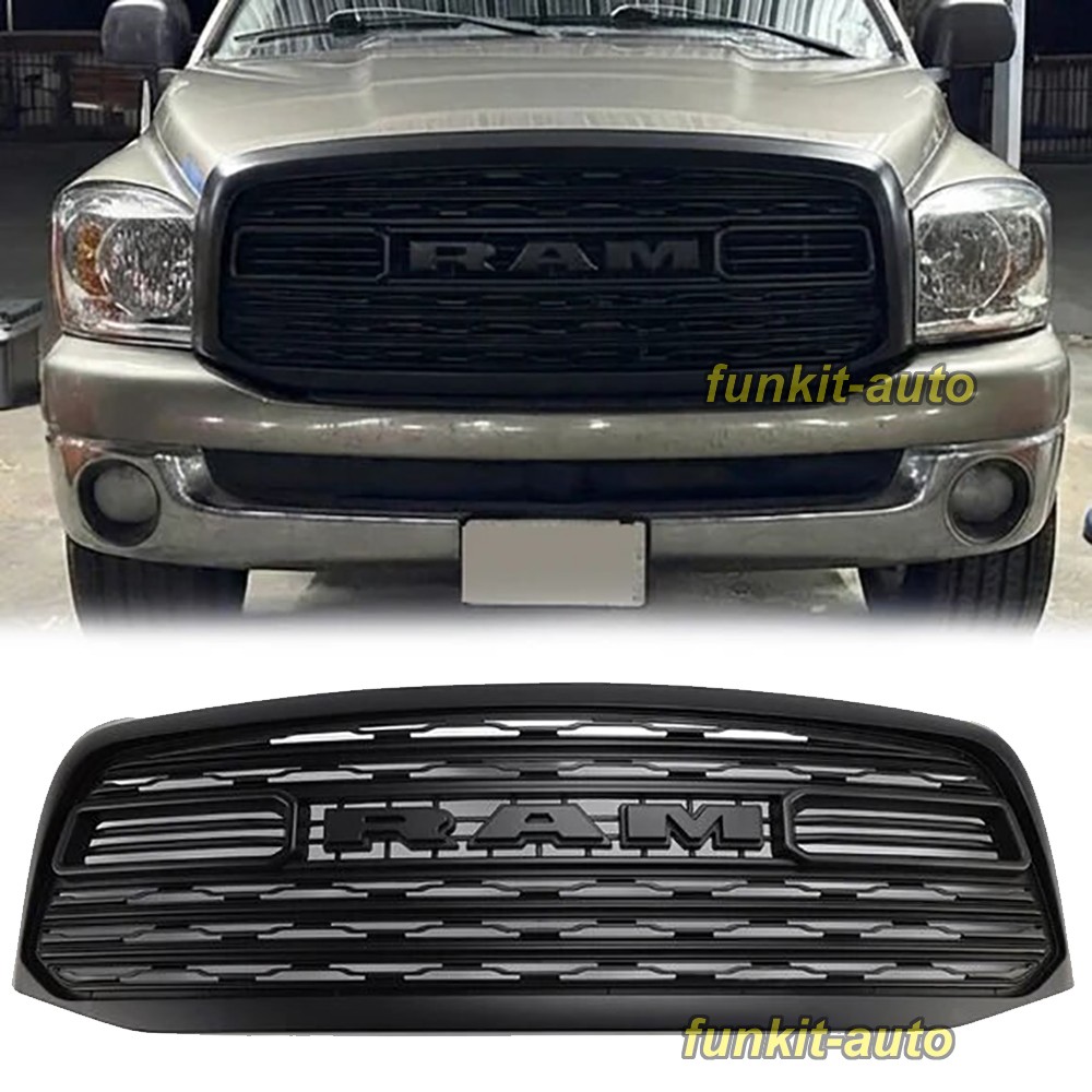Front Grille For 2006 07 2008 Dodge Ram 1500 Limited Style W/Letter Matte Black