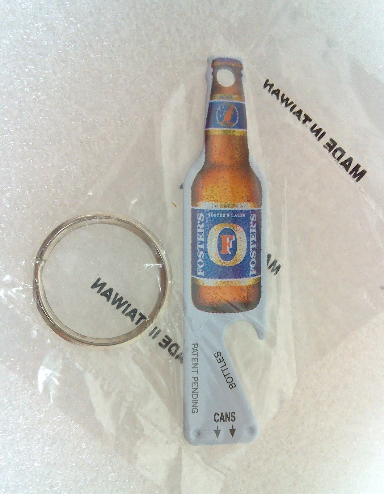 Foster Beer Ad Promo Metal Bottle & Can Opener Key Chain New NOS 1990's