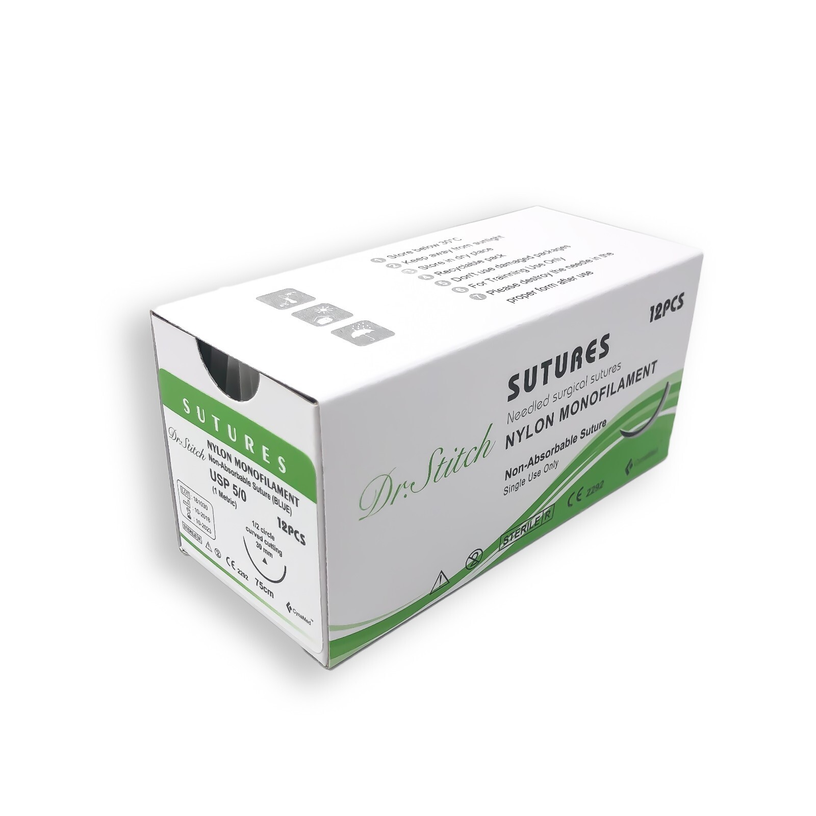 Nylon Monofilament Training Stitch Sutures , Pack of 12, Sterile Ready to Use
