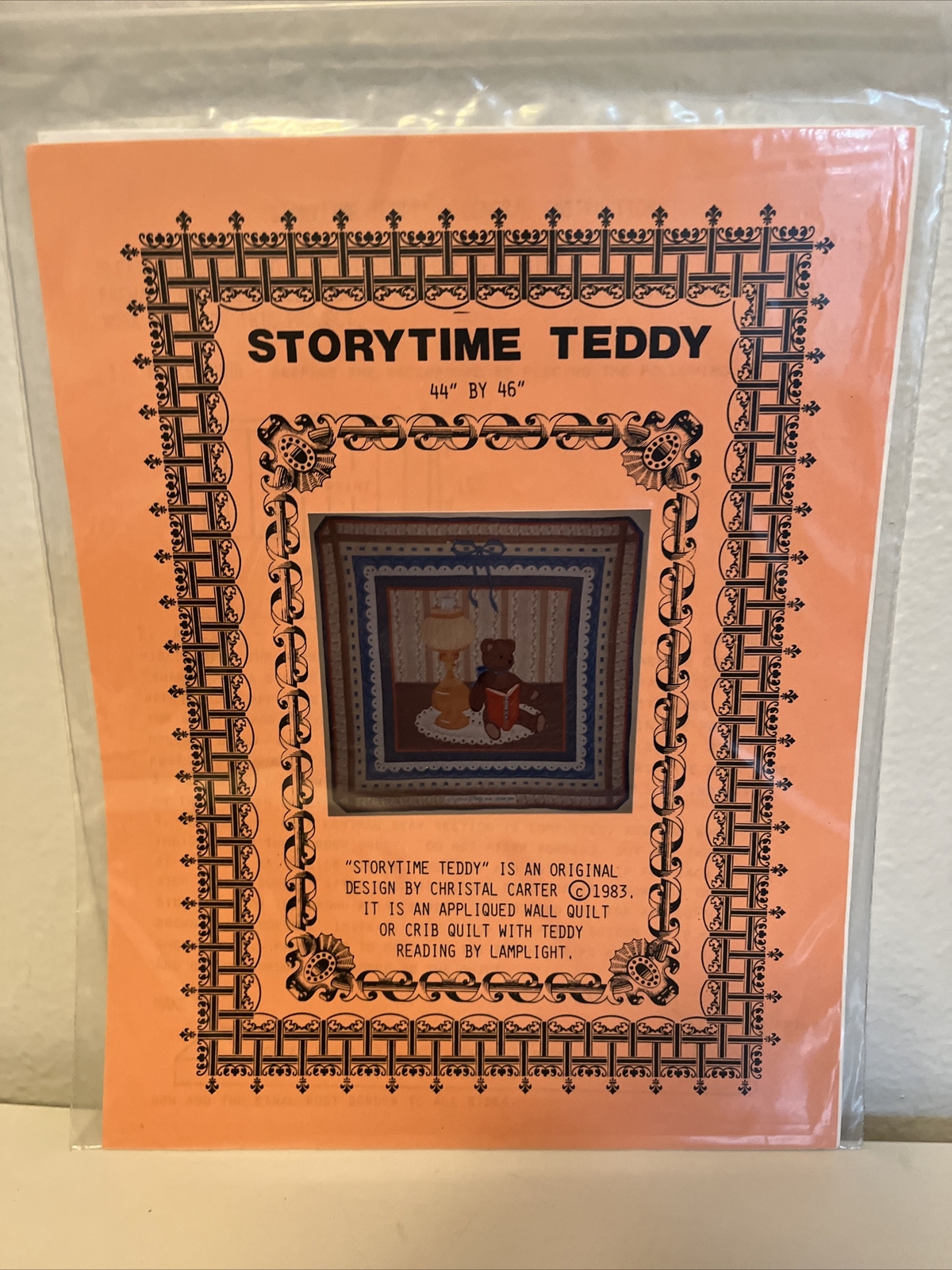 1983 Story time Teddy Appliquéd  Wall Quilt, 44x46” Christal Carter