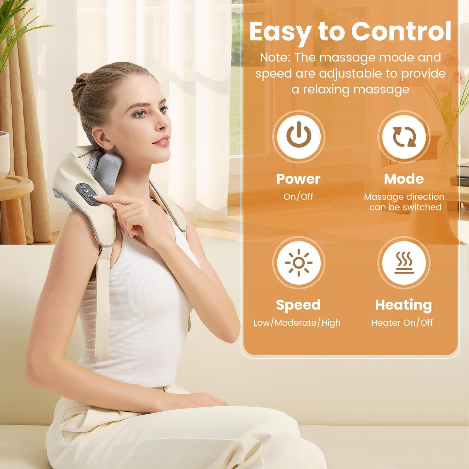 Mgfdget Wireless 4D Shiatsu Neck Massager with Heating Function, Off White