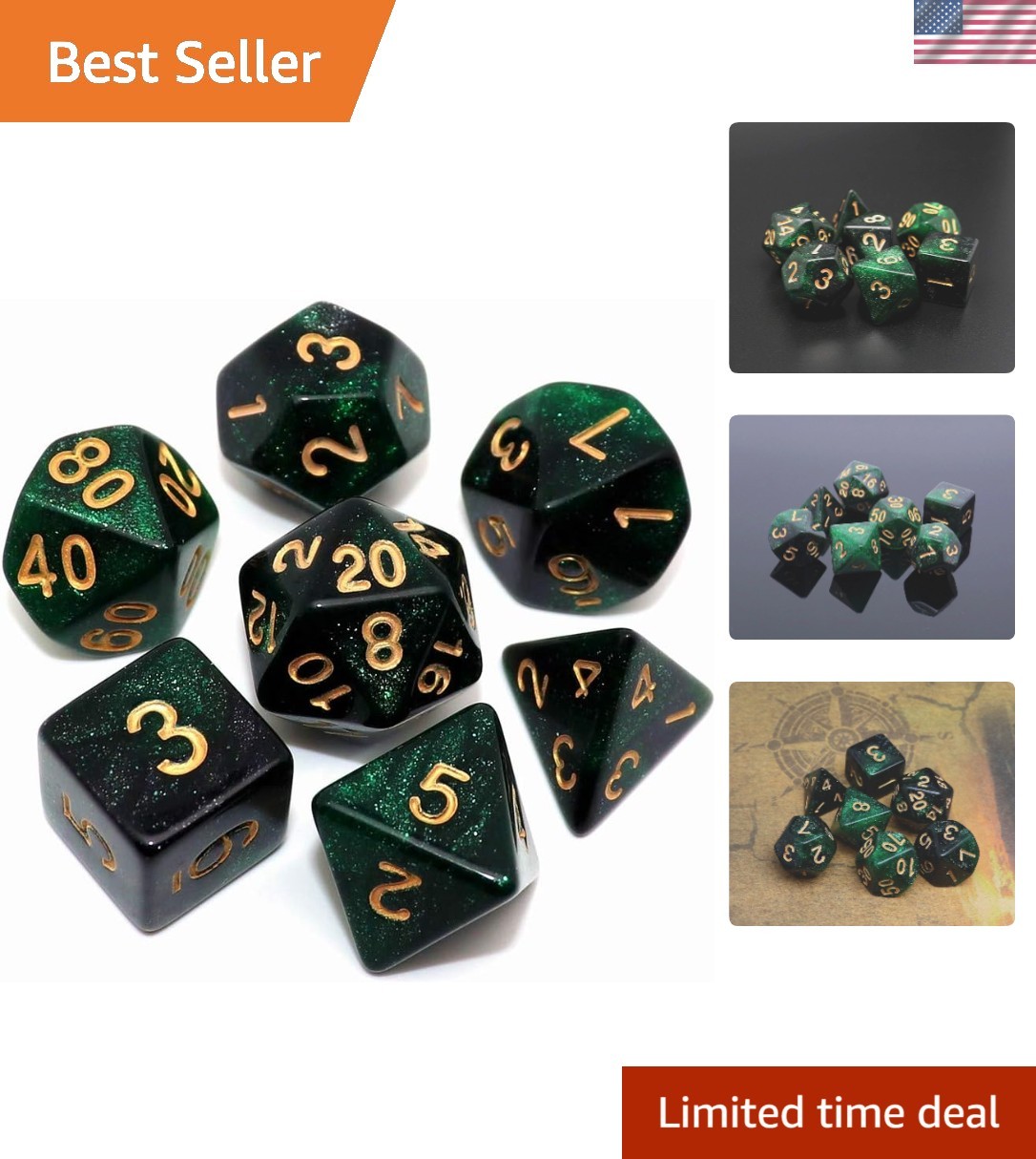 7-Piece Double Color Glitter Polyhedral Dice Set for D&D - Eco-Friendly & Unique