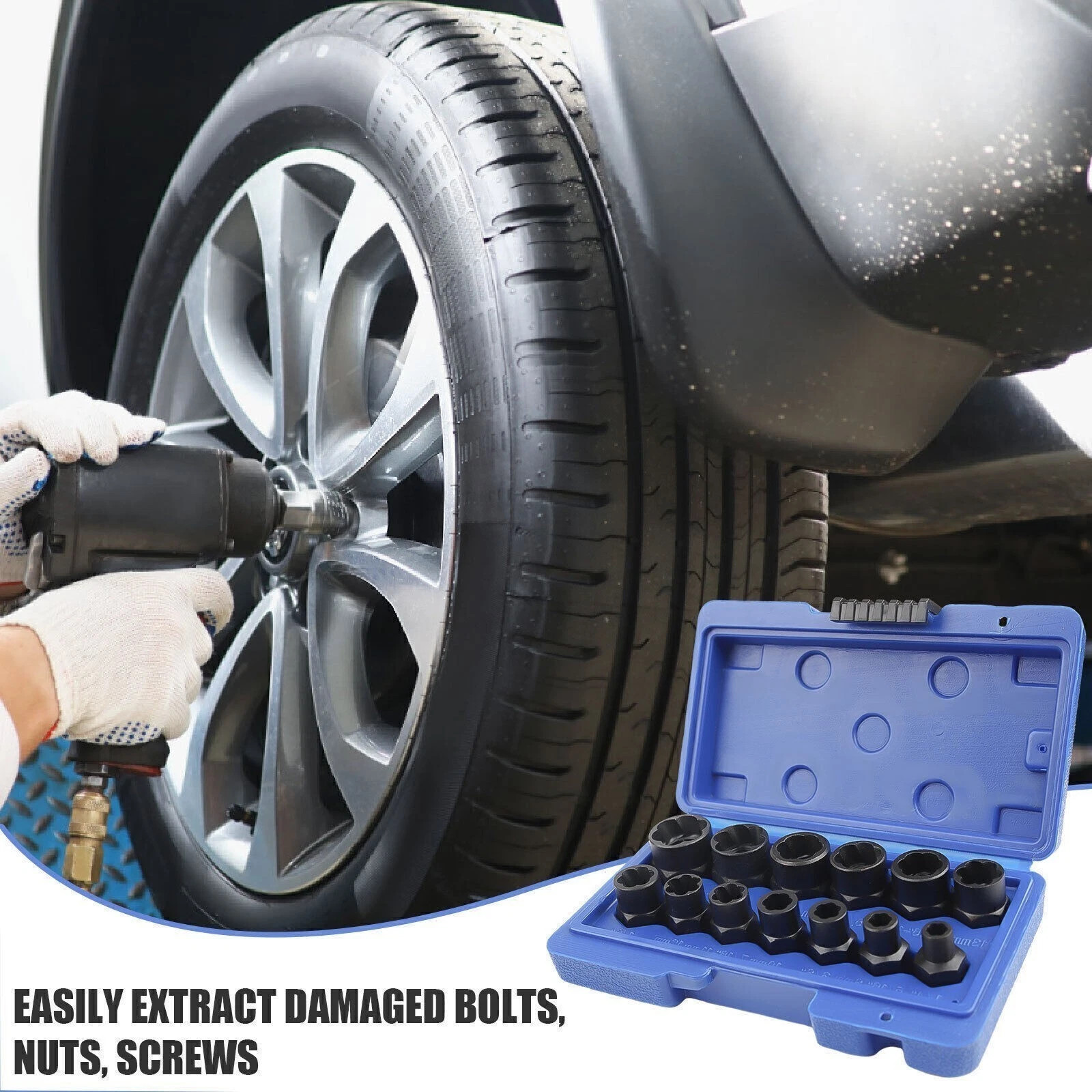 13PC Bolt Extractor Damaged Lug Nut Remover Twist Socket Extractor Tool 8-19MM