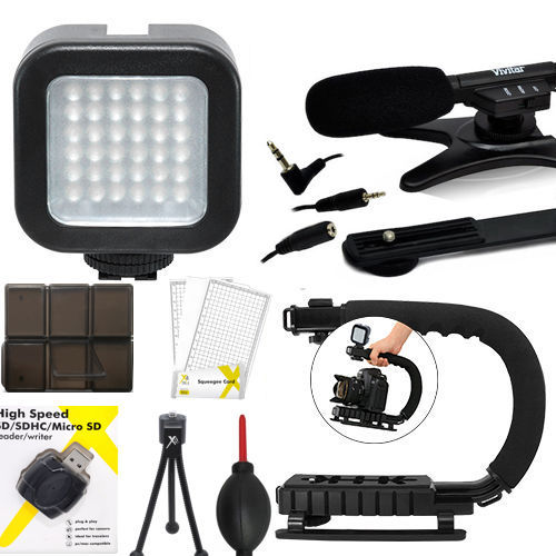 VIDEO LED LIGHT + VIDEO GRIP + ZOOM MICROPHONE FOR CANON EOS REBEL T5 T6 T6I T5I