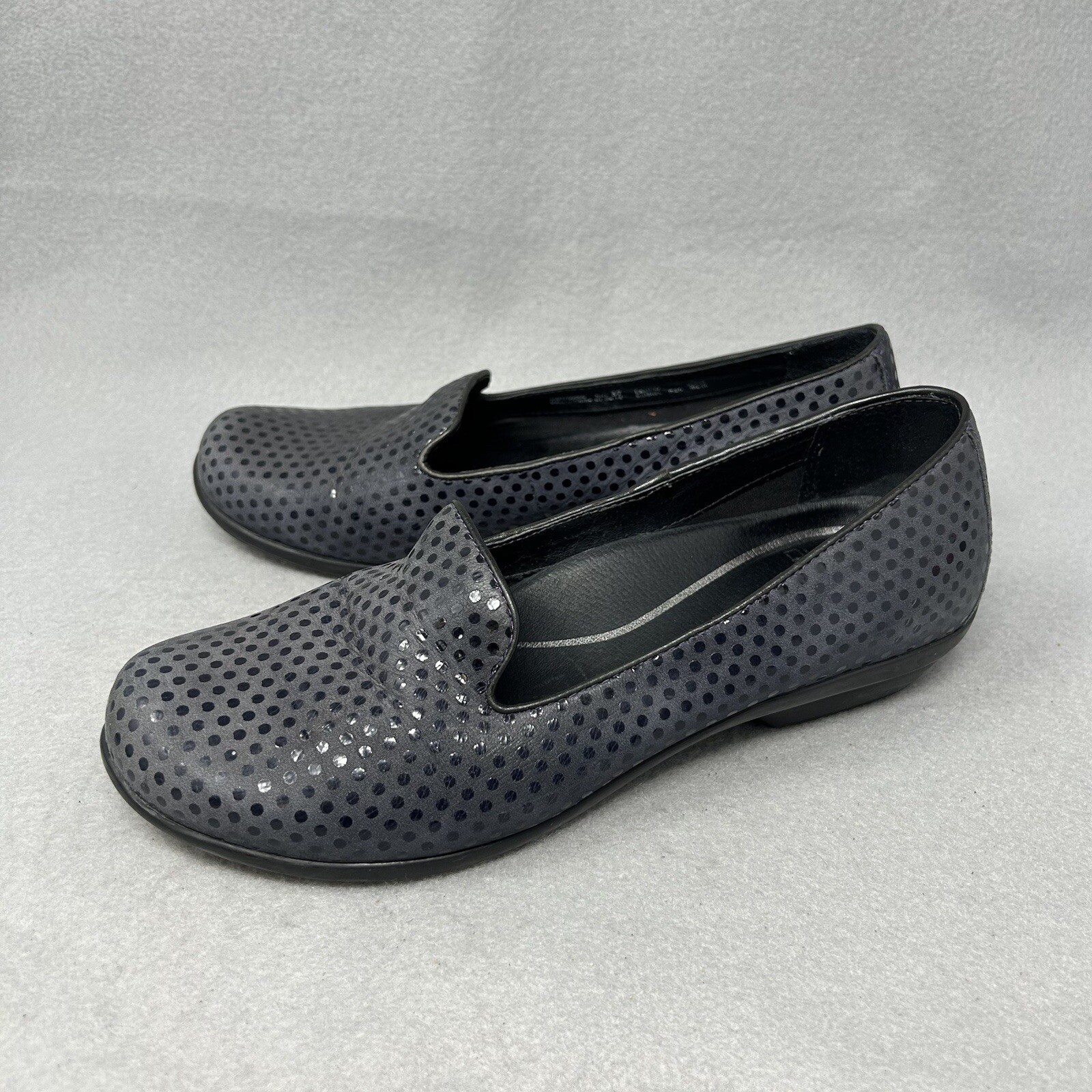 Dansko Olivia Navy Blue Suede Leather Polka Dot Comfort Loafers EU 37/US 6.5-7