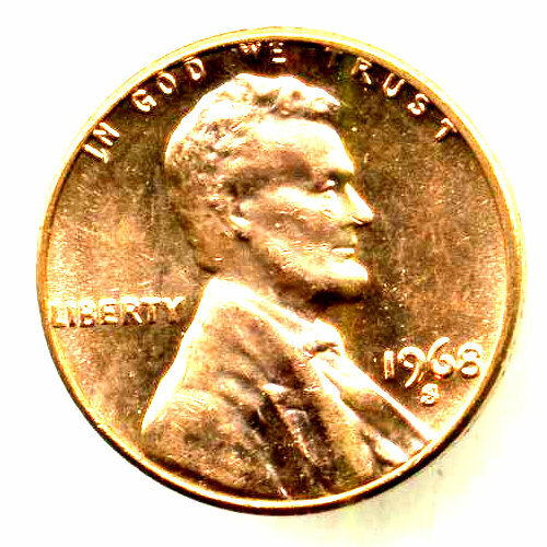 1968 S  ABE Lincoln Memorial AMERICAN PENNY 1 CENT US U.S AMERICA ONE COIN #4483