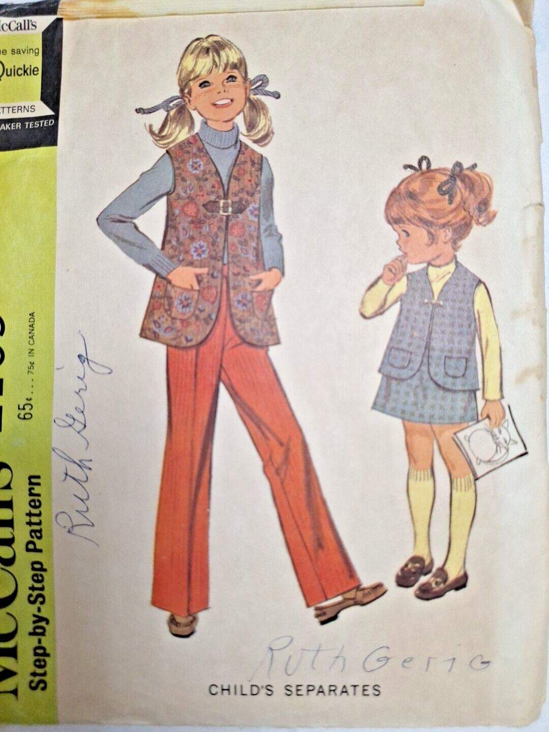 Pants Vest Skirt Girls 5 McCalls 2109 Sewing Pattern Cut VTG Quickie Separates