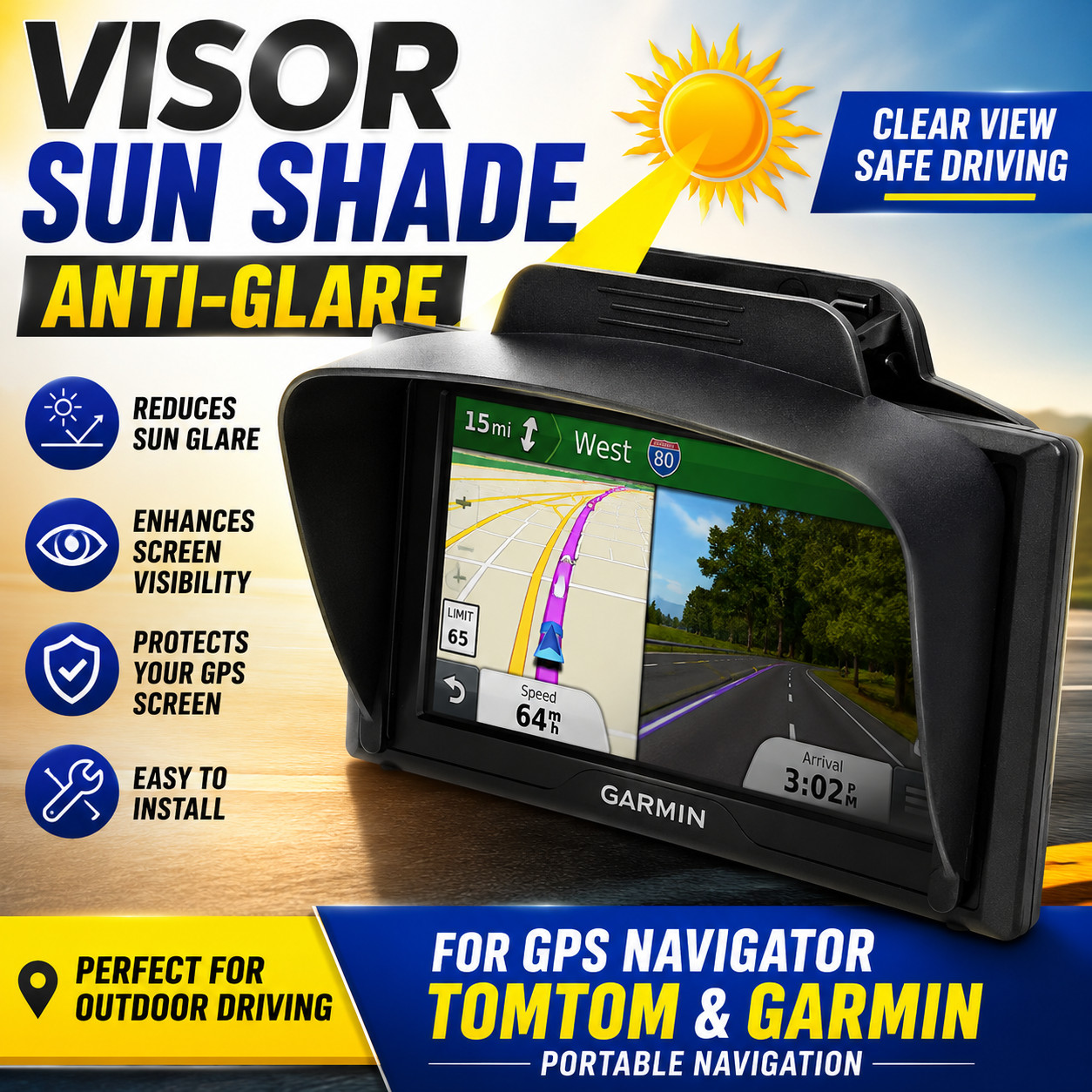 5" Clip-on Visor Sun Shade Sunshade for Garmin Nuvi 2557LMT 2595LMT GPS - VSC5