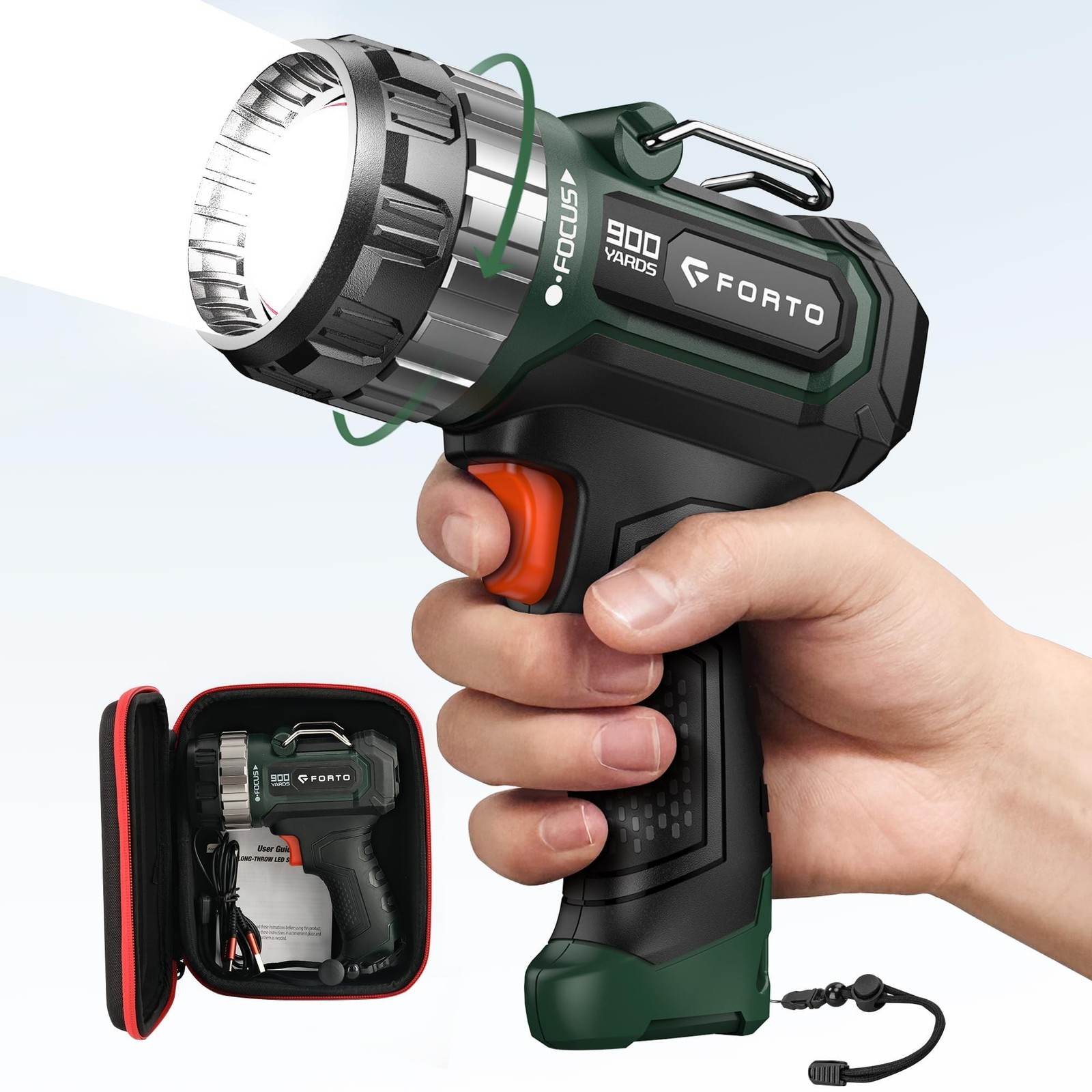 FORTO Compact Rechargeable Spotlight with Adjustable Focus, Handheld Spot Lig...