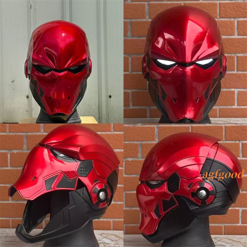 Red Hood LED Eyes Helmet DC Justice League Batman Cosplay Mask Halloween Props