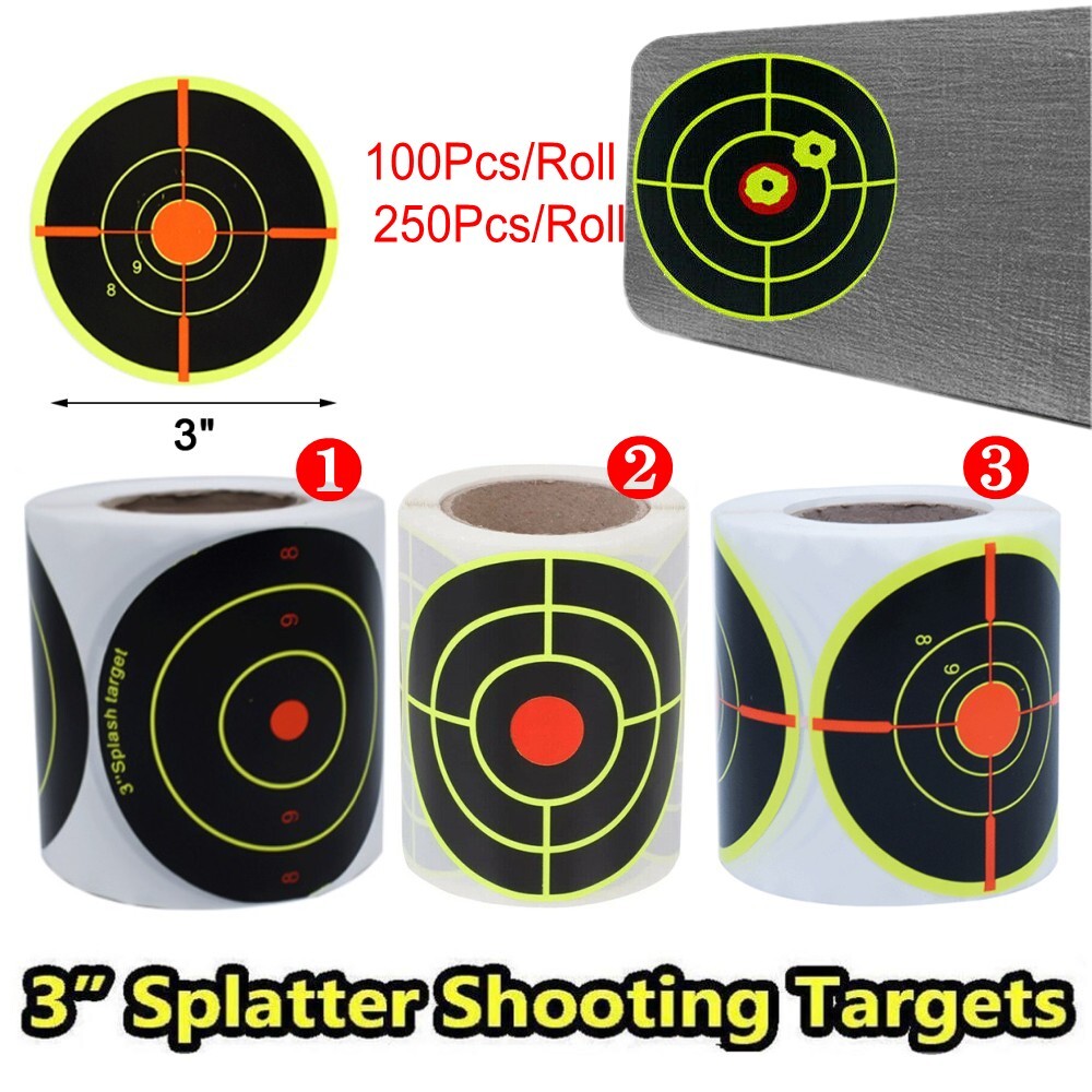 100/250Pcs 3" Shooting Self Adhesive Targets Splatter Reactive Stickers Paper US