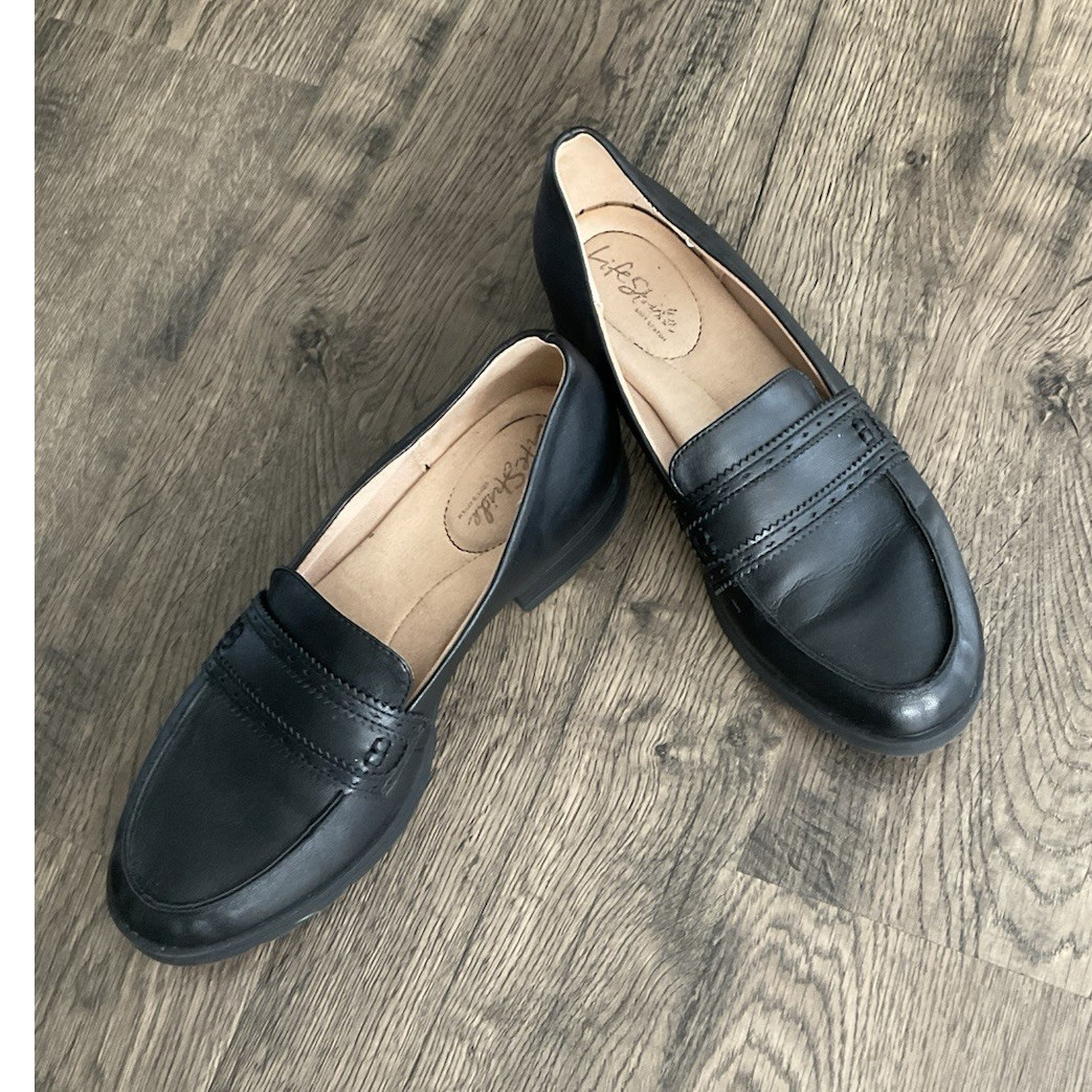 LifeStride Women's Black Slip-On Loafer Flats Synthetic Round Toe Casual Shoes