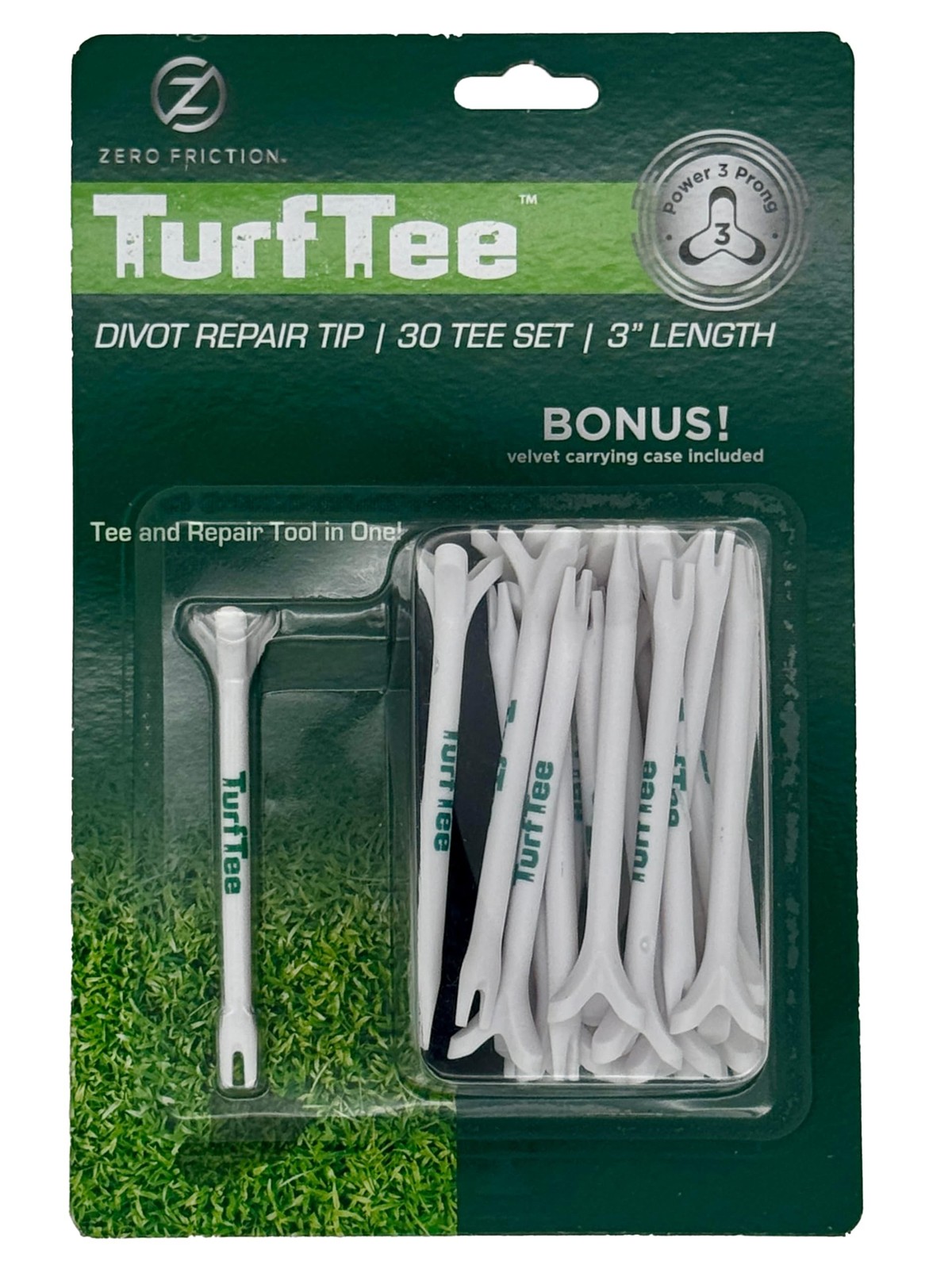 Zero Friction Golf Tee and Divot Repair Tip, Pack of 30 3 Prong Top White