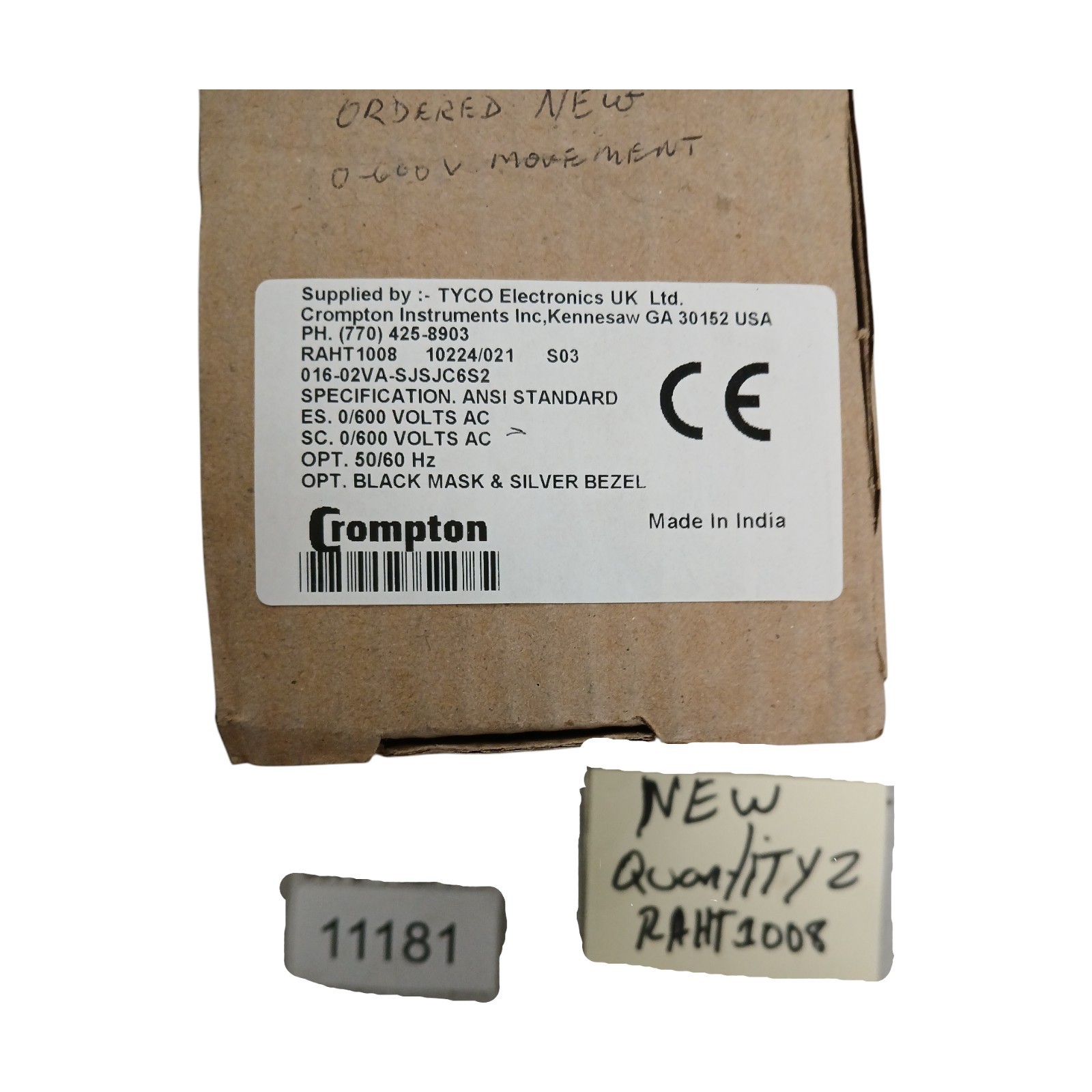 Crompton Instruments Fiesta Series 016-02VA-SJSJC6S2 Analog AC Voltmeter New