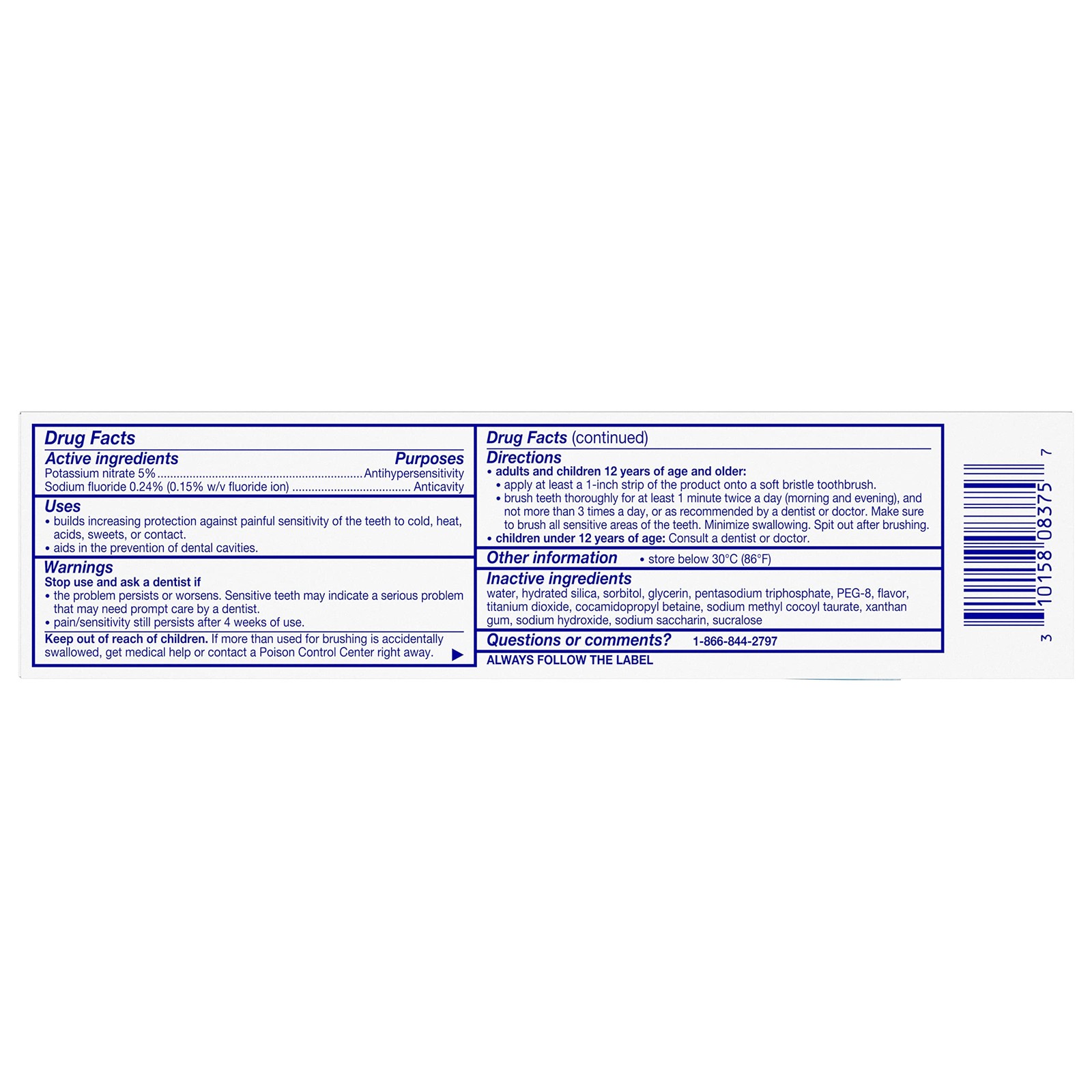 Toothpaste for Sensitive Teeth and Cavity Prevention, Maximum Strength, Full ...