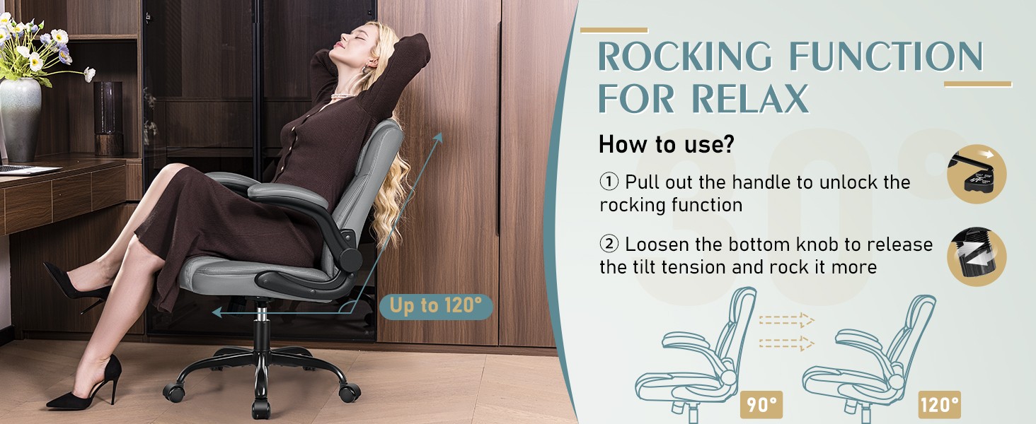 Leather Office Chair, PU Home Computer Desk Chairs with Ergonomic Back Support,