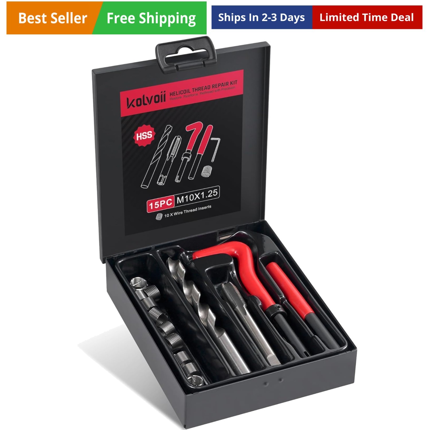 M10×1.25 Helicoil , Metric Helicoil Kit, HSS Drill Bit, Tap & Thread Inserts ...