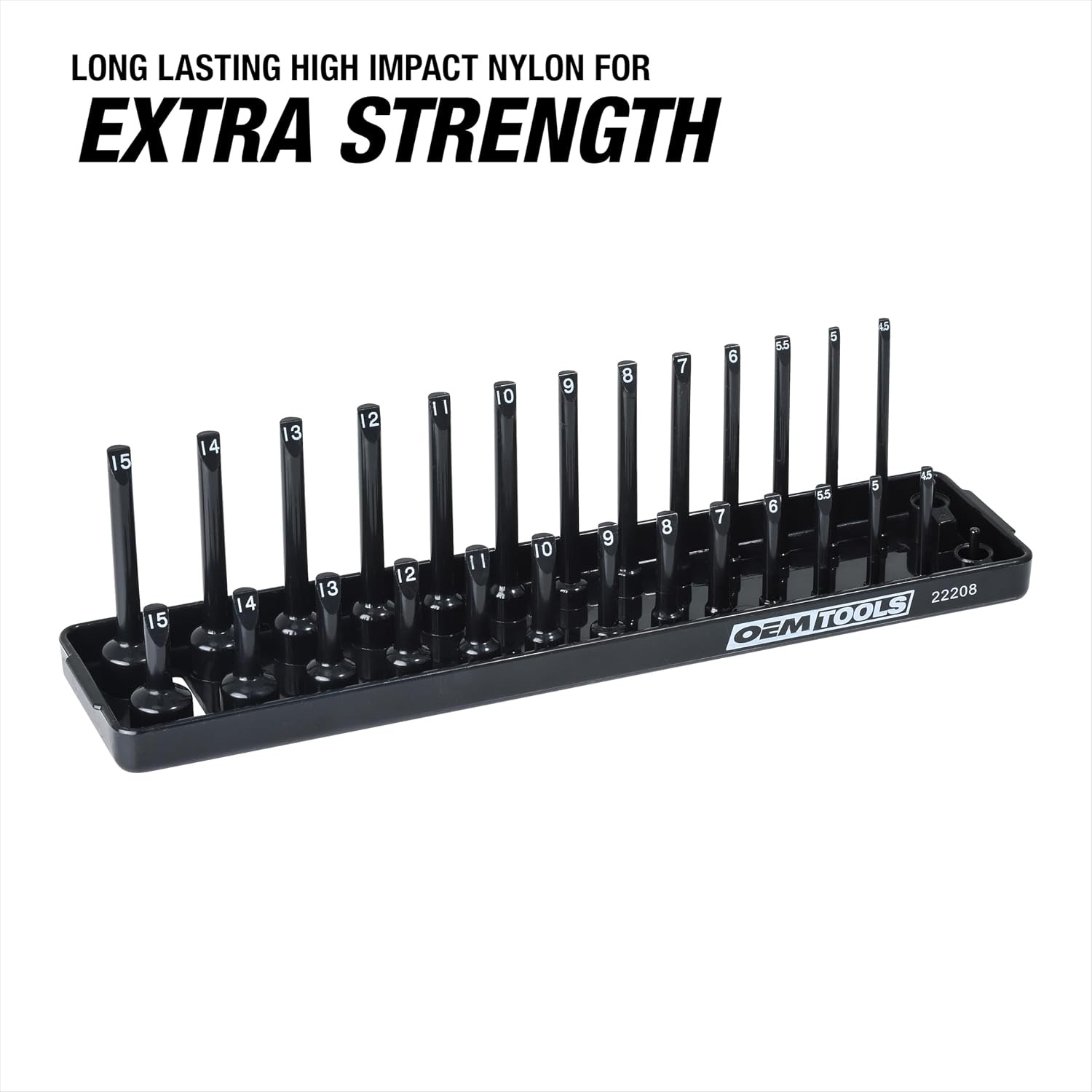 22208 1/4 Metric Socket Organizer Deep/Shallow Sockets, Labeled PostsSize: 1/4"