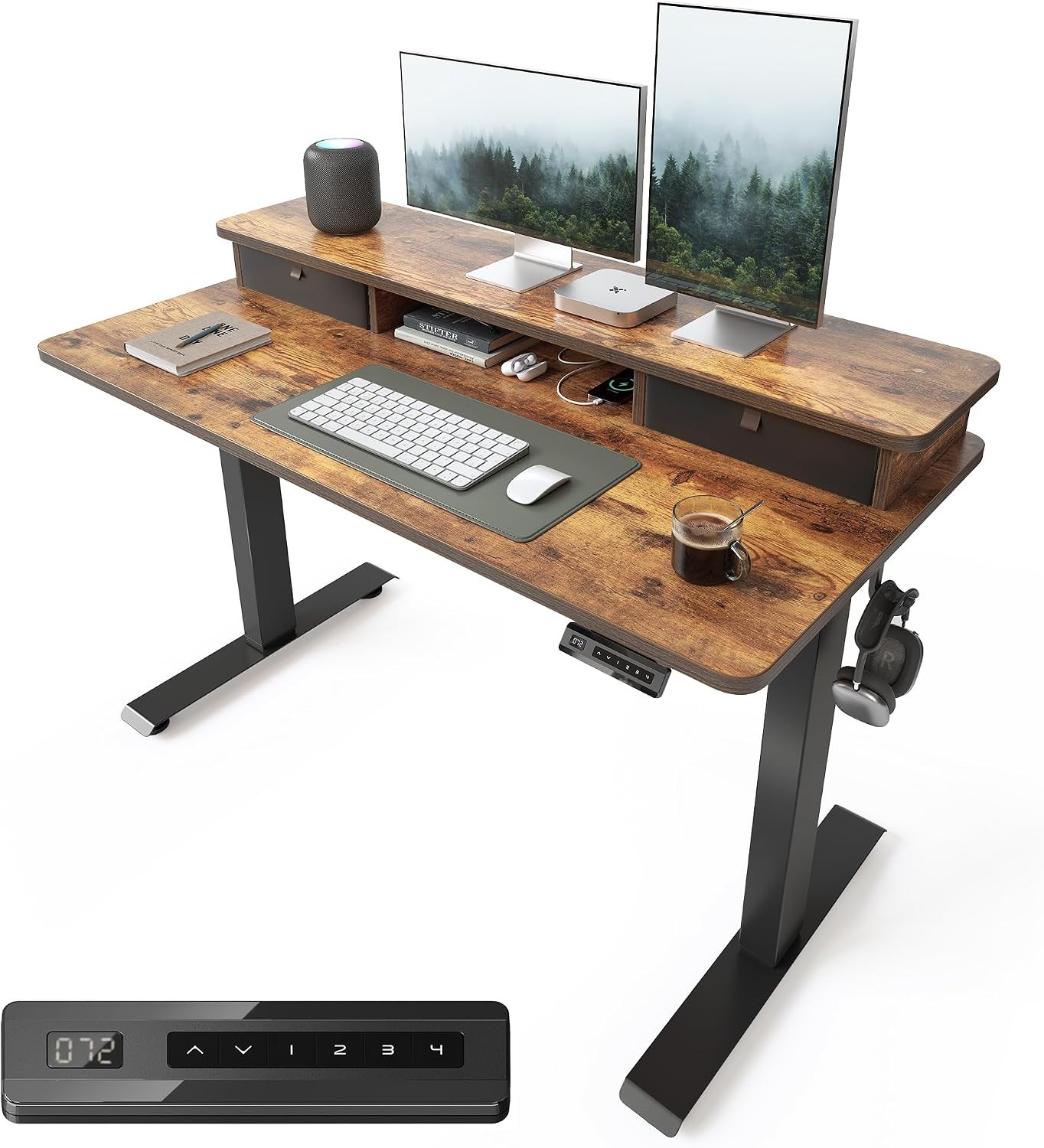 48 x 24 Inch Height Adjustable Electric Standing Desk with Double Drawer, Stand
