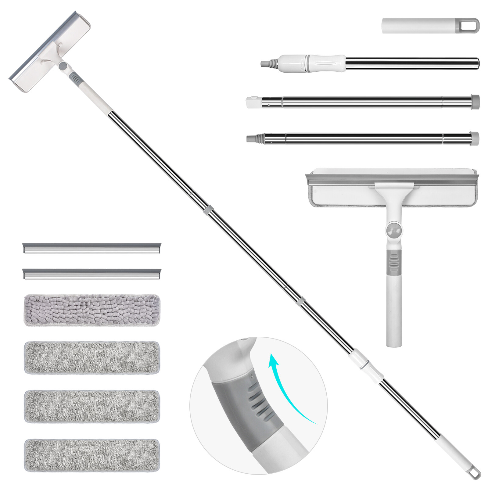 Multifunctional Window Mop Glass Wiper w/ Silicone Scraper Floor Mop Cleaner