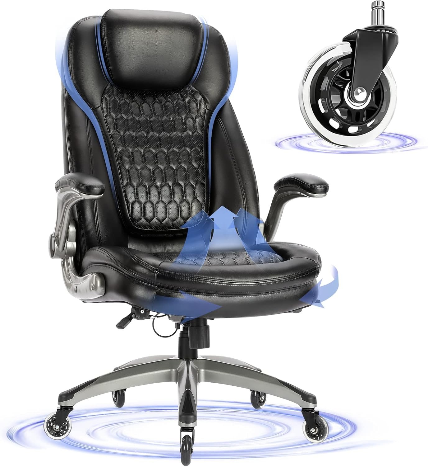 Executive Office Chair-Ergonomic Computer Desk Chair High Back Leather Chair W/