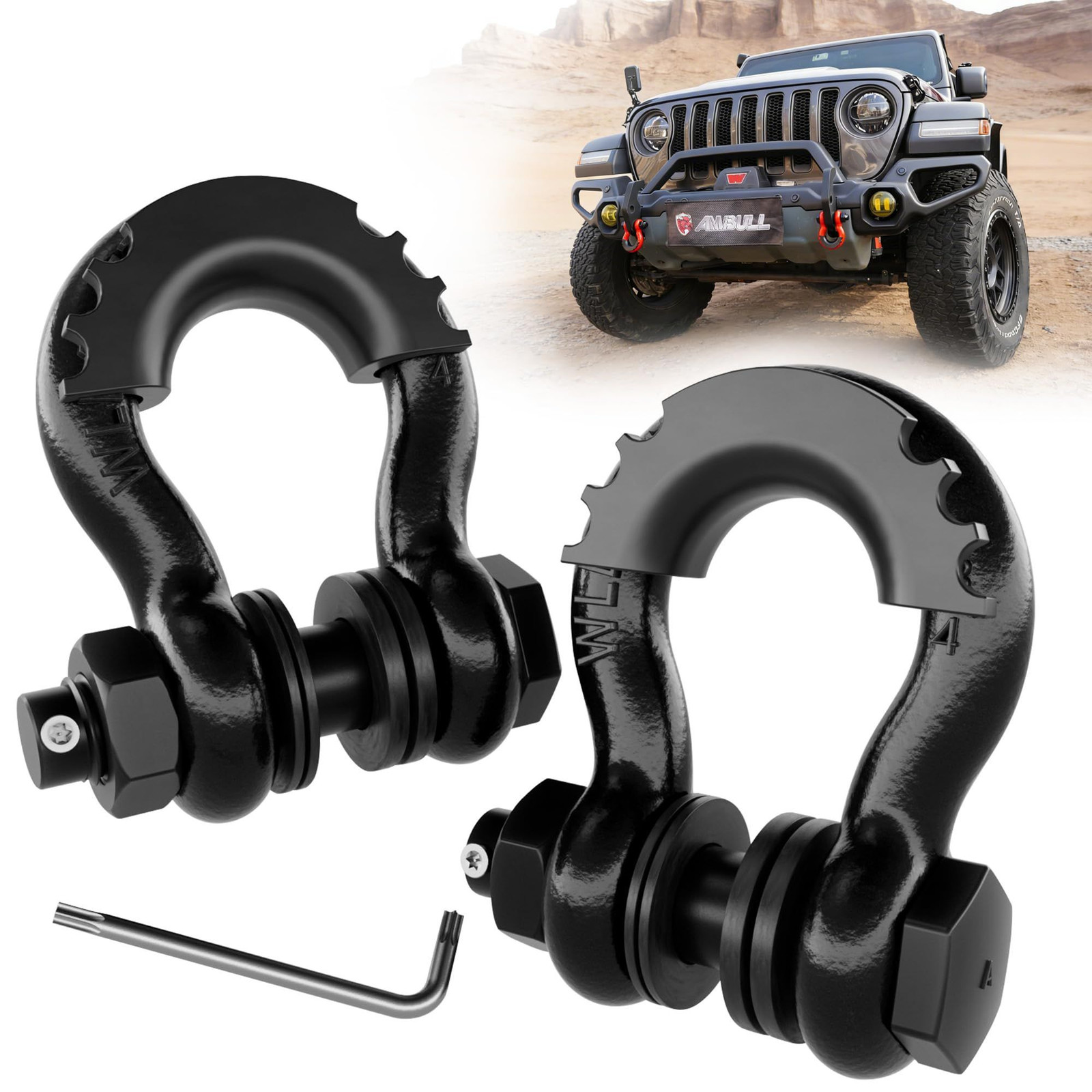 AMBULL Shackles 3/4" D Ring Shackle (2 Pack) 41,850lb Break 3/4", Black