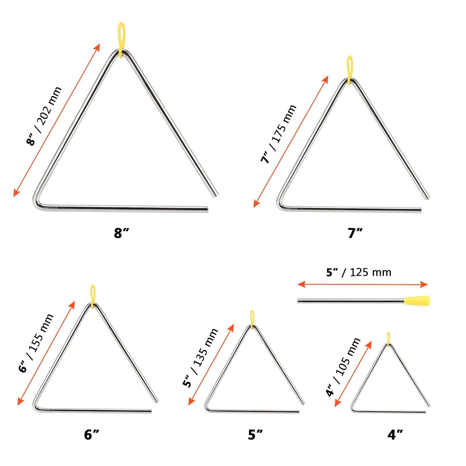 SINJEUN Steel Triangle 4-8 Inch Set