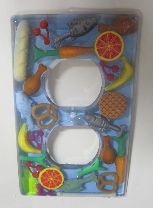 LEGO filled Resin Electrical Plate - Blue w/Food - (1 Piece)