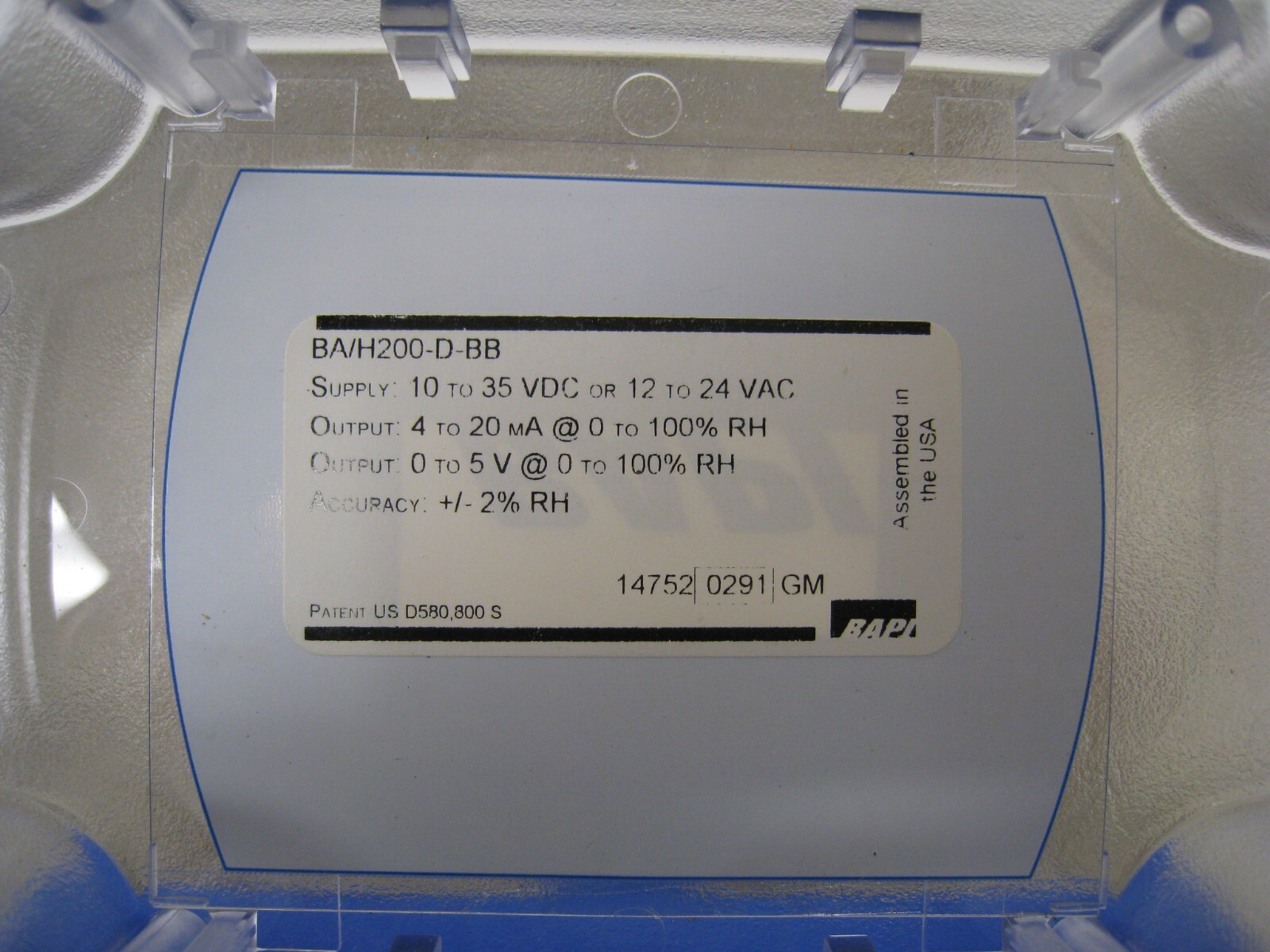 New BAPI BA/H200-D-BB +/- 2% RH Relative Humidity Duct Sensor / Transmitter