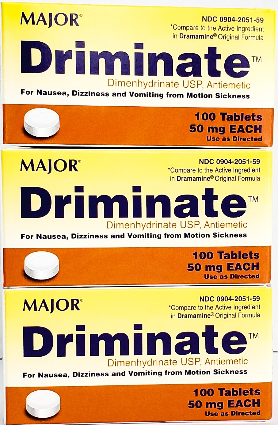 Major Driminate for Motion Sickness - 100ct Each - 3 Pack -Exp 06-2027