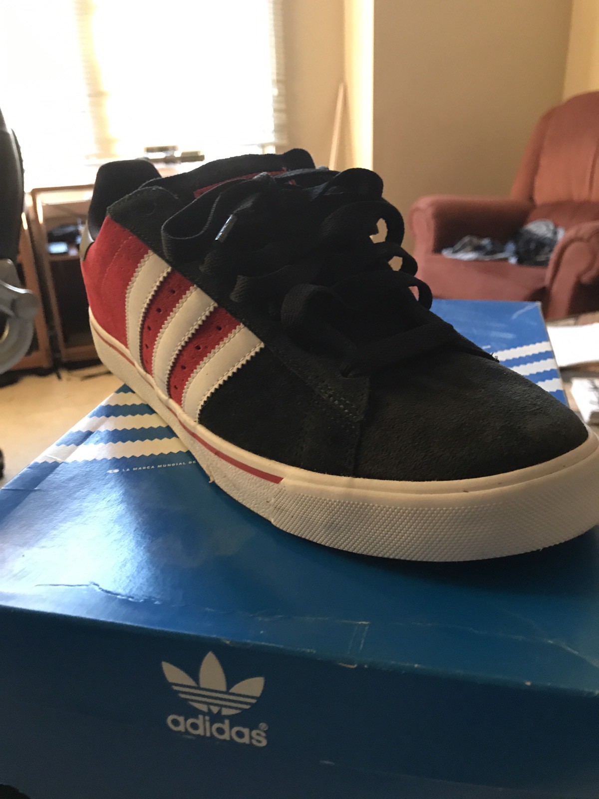 Adidas Campus Vulc, Black/UNIRED, VINTAGE SKATE SHOES SIZE 12 BRAND NEW Busenitz